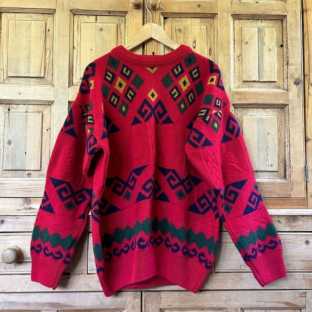 Vintage Bomber On Active Large Service Grandpa Sweater Knit Red Wool New Zealand